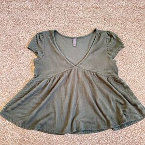 Alya Olive Ribbed V-Neck Peplum Tunic